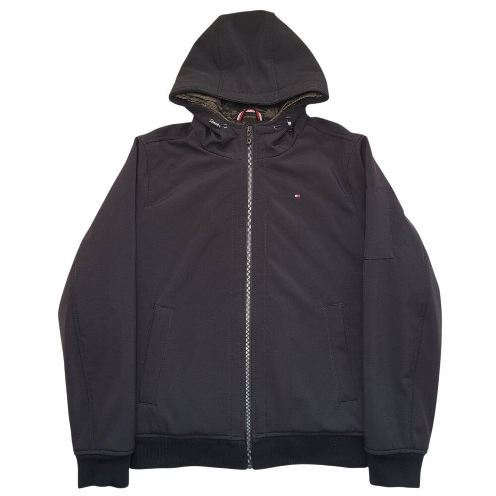 Tommy Hilfiger Mens Hooded Jacket Black Soft Shell Double Lined Medium Gorpcore
